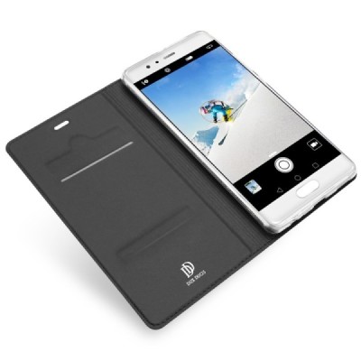 Huawei P10 (Huawei Ascend P10) „Dux Ducis“ Skin sērijas melns ādas atvērams maciņš / Vacins.lv