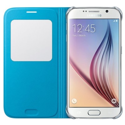Samsung Galaxy S6 G920 oficiāls S View Cover atvērams gaiši zils ādas maciņš / Vacins.lv