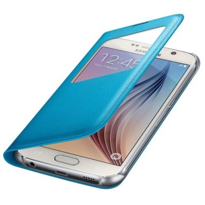 Samsung Galaxy S6 G920 oficiāls S View Cover atvērams gaiši zils ādas maciņš / Vacins.lv