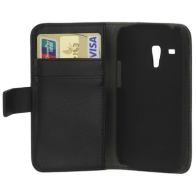 Samsung Galaxy S3 mini (i8190) atvēramais ādas melns maciņš (maks) / Vacins.lv