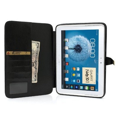 Samsung Galaxy Note 10.1 N8000 (N8010) atvēramais melns ādas futrālis - maciņš / Vacins.lv