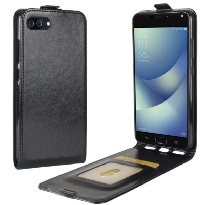 Asus Zenfone 4 Max (ZC554KL) классический вертикально открывающийся чёрный кожаный чехол-книжка | Vacins.lv