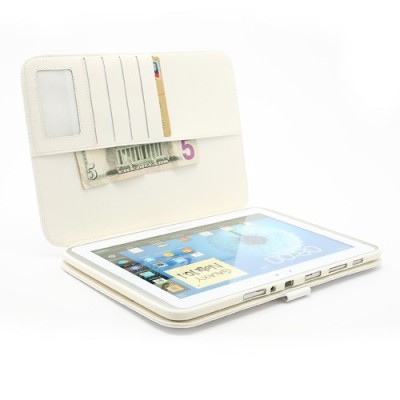 Samsung Galaxy Note 10.1 N8000 (N8010) atvēramais balts ādas futrālis - maciņš / Vacins.lv