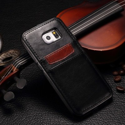 „Luxury“ Leather Samsung Galaxy S6 Edge+ (G928) чёрный кожаный чехол с карманом для карточек | Vacins.lv