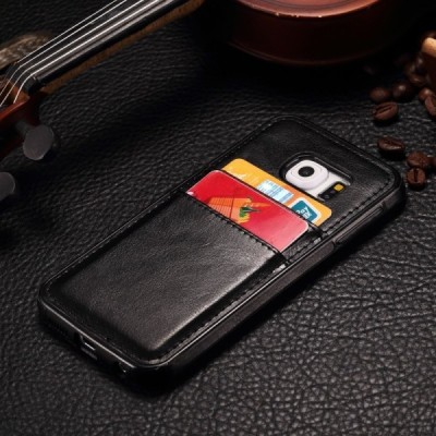„Luxury“ Leather Samsung Galaxy S6 Edge+ (G928) чёрный кожаный чехол с карманом для карточек | Vacins.lv