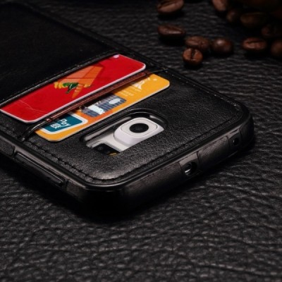 „Luxury“ Leather Samsung Galaxy S6 Edge+ (G928) чёрный кожаный чехол с карманом для карточек | Vacins.lv