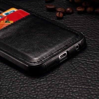 „Luxury“ Leather Samsung Galaxy S6 Edge+ (G928) чёрный кожаный чехол с карманом для карточек | Vacins.lv