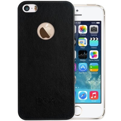 Чехол "Lenuo" Leyun Leather серии Apple iPhone SE (5, 5s) чёрный кожаный - задняя часть | Vacins.lv