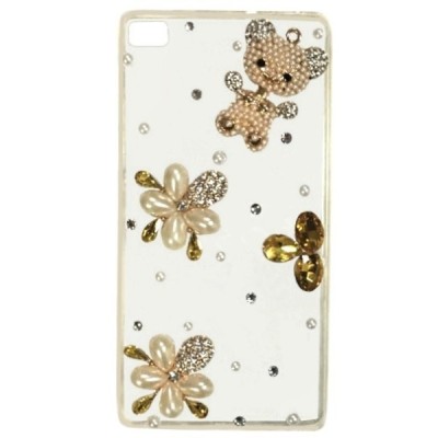 Huawei P8 elegants Luxury 3D dzidrs, zelta plastmasas apvalks ar kristāliem / Vacins.lv