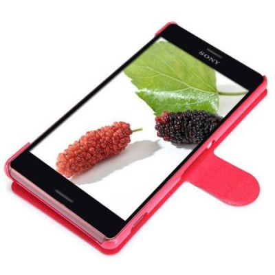 Nillkin Fresh Sony Xperia Z3 красный кожаный чехол-книжка | Vacins.lv