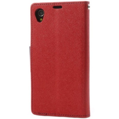 Sony Xperia Z1 (Honami L39h) „Mercury“ Fancy atvērams sarkans ādas maciņš - maks / Vacins.lv