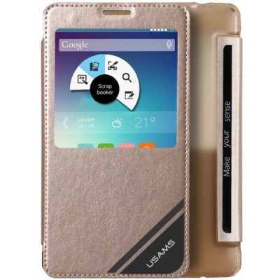 Samsung Galaxy Note 4 (N910) Usams Viva чехол-книжка золотого цвета с окошком | Vacins.lv