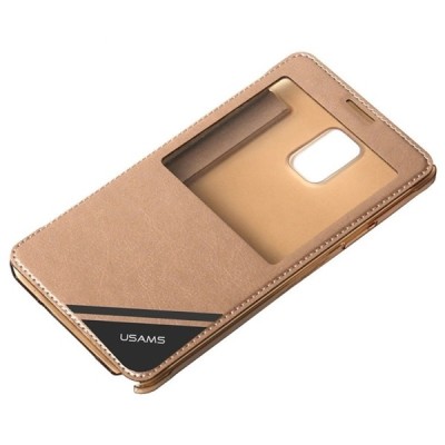 Samsung Galaxy Note 4 (N910) Usams Viva чехол-книжка золотого цвета с окошком | Vacins.lv