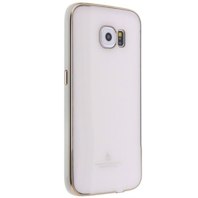 Samsung Galaxy S6 Edge (G925) Luphie plastmasas apvalks ar alumīnija metāla rāmjiem - balts / Vacins.lv