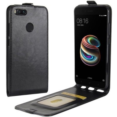 Xiaomi Mi A1 и Mi 5X классический вертикально открывающийся чёрный кожаный чехол-книжка | Vacins.lv