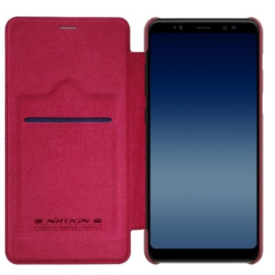 Greznais „Nillkin“ Qin sērijas ādas atvērams sarkans Samsung Galaxy A8 2018 (A530F) maciņš / Vacins.lv