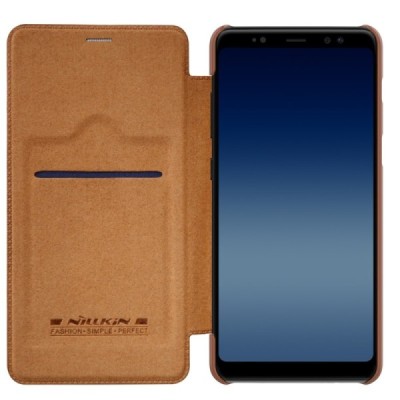 Greznais „Nillkin“ Qin sērijas ādas atvērams brūns Samsung Galaxy A8 2018 (A530F) maciņš / Vacins.lv