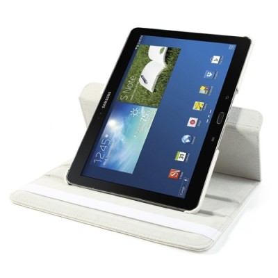 Samsung Galaxy Note 10.1 2014 P600 (P605) atvēramais balts ādas futrālis, grozās 360° grādu apjomā / Vacins.lv