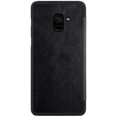 Роскошный чёрный кожаный чехол Nillkin Qin Series для Samsung Galaxy A8+ 2018 (A730F) | Vacins.lv
