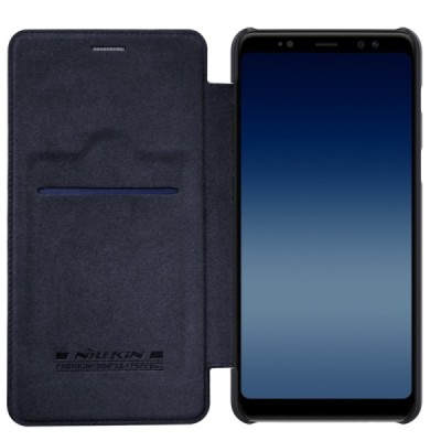 Роскошный чёрный кожаный чехол Nillkin Qin Series для Samsung Galaxy A8+ 2018 (A730F) | Vacins.lv