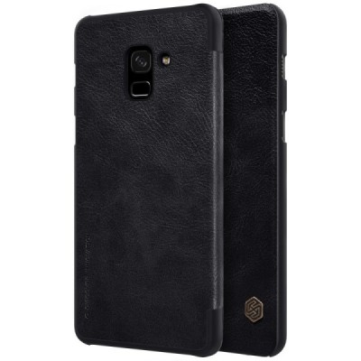 Роскошный чёрный кожаный чехол Nillkin Qin Series для Samsung Galaxy A8+ 2018 (A730F) | Vacins.lv