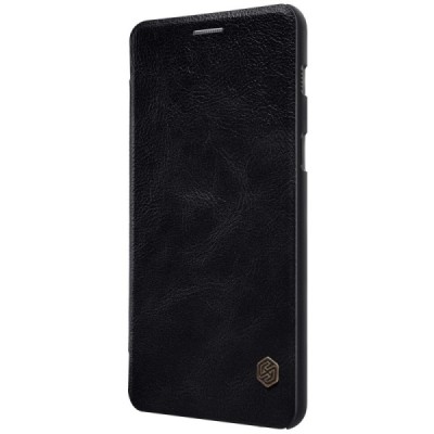 Роскошный чёрный кожаный чехол Nillkin Qin Series для Samsung Galaxy A8+ 2018 (A730F) | Vacins.lv