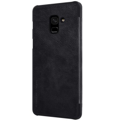 Роскошный чёрный кожаный чехол Nillkin Qin Series для Samsung Galaxy A8+ 2018 (A730F) | Vacins.lv