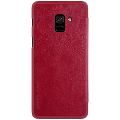 Роскошный красный кожаный чехол Nillkin Qin Series для Samsung Galaxy A8+ 2018 (A730F) | Vacins.lv