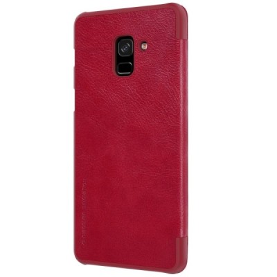 Роскошный красный кожаный чехол Nillkin Qin Series для Samsung Galaxy A8+ 2018 (A730F) | Vacins.lv