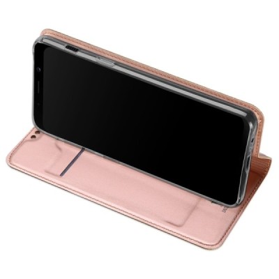 Samsung Galaxy A8 2018 (A530F) „Dux Ducis“ Skin sērijas rozs ādas atvērams maciņš / Vacins.lv