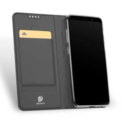 „Dux Ducis“ Skin серии Samsung Galaxy A8+ 2018 (A730F) чёрный кожаный чехол-книжка | Vacins.lv