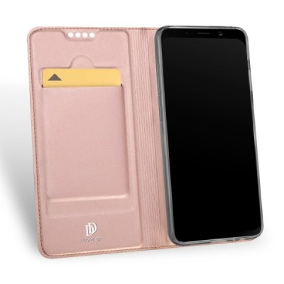 Samsung Galaxy A8+ 2018 (A730F) „Dux Ducis“ Skin sērijas rozs ādas atvērams maciņš / Vacins.lv