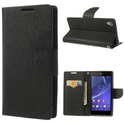 Sony Xperia Z2 „Mercury“ Fancy чёрный кожаный чехол-книжка | Vacins.lv