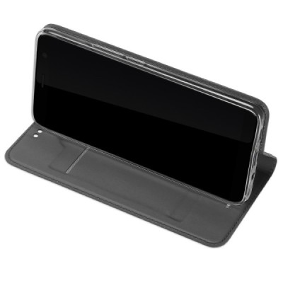 HTC U11 Plus „Dux Ducis“ Skin sērijas melns ādas atvērams maciņš / Vacins.lv