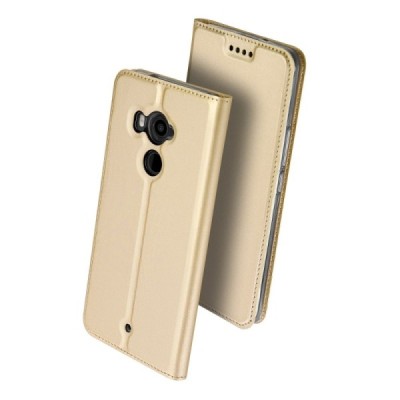 HTC U11 Plus „Dux Ducis“ Skin sērijas zelta ādas atvērams maciņš / Vacins.lv