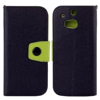 HTC One M8 Color atvērams melns,zaļš ādas futrālis - maciņš / Vacins.lv