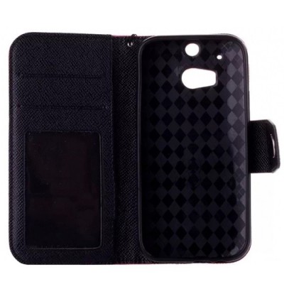 Color HTC One M8 открываемый кожаный красный, чёрный чехол - книжка | Vacins.lv