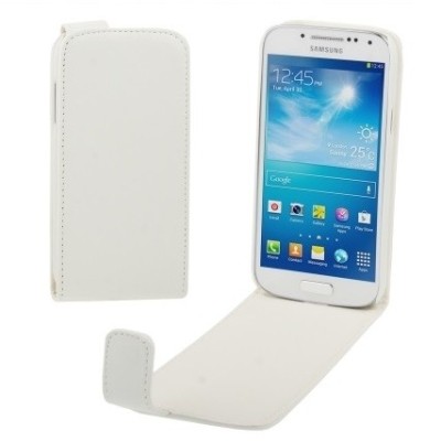 Samsung Galaxy S4 mini (i9190, i9192, i9195) белый кожаный чехол, открывающийся вертикально (вниз) | Vacins.lv