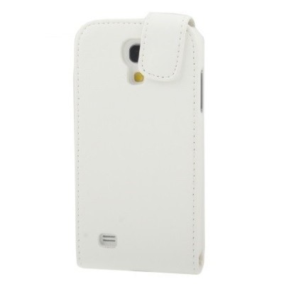 Samsung Galaxy S4 mini (i9190, i9192, i9195) белый кожаный чехол, открывающийся вертикально (вниз) | Vacins.lv