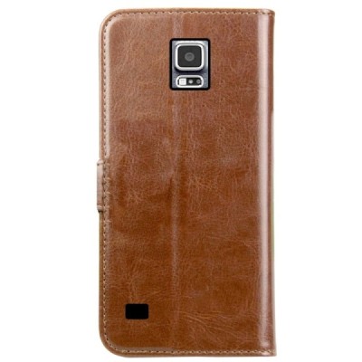 Samsung Galaxy S5 (S5 Neo) открываемый коричневый кожаный чехол - книжка | Vacins.lv