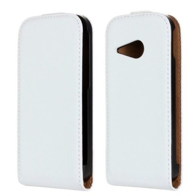 HTC One mini 2 (M8 mini) белый кожаный чехол, открывающийся вертикально (вниз) | Vacins.lv