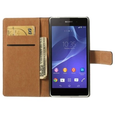 Sony Xperia Z2 открываемый чёрный кожаный чехол - книжка | Vacins.lv