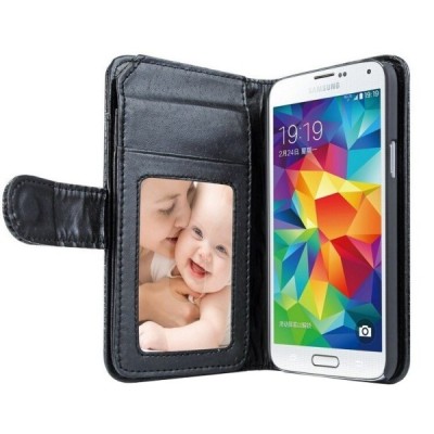 Samsung Galaxy S5 (S5 Neo) открываемый чёрный кожаный чехол - книжка | Vacins.lv