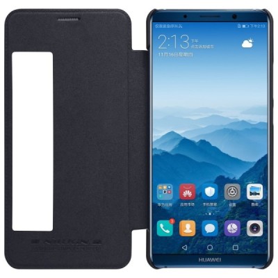 Роскошный чёрный кожаный чехол Nillkin Qin Series для Huawei Mate 10 Pro | Vacins.lv