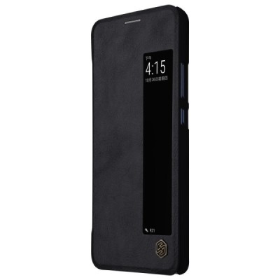 Роскошный чёрный кожаный чехол Nillkin Qin Series для Huawei Mate 10 Pro | Vacins.lv