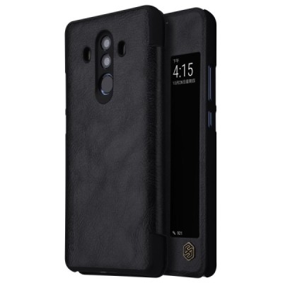 Роскошный чёрный кожаный чехол Nillkin Qin Series для Huawei Mate 10 Pro | Vacins.lv