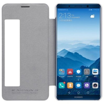 Роскошный белый кожаный чехол Nillkin Qin Series для Huawei Mate 10 Pro | Vacins.lv