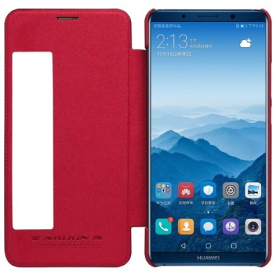Greznais „Nillkin“ Qin sērijas ādas atvērams sarkans Huawei Mate 10 Pro maciņš / Vacins.lv