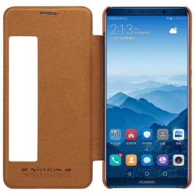 Роскошный коричневый кожаный чехол Nillkin Qin Series для Huawei Mate 10 Pro | Vacins.lv