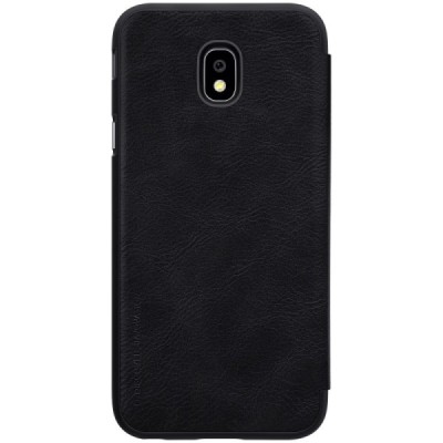 Роскошный чёрный кожаный чехол Nillkin Qin Series для Samsung Galaxy J3 2017 (J330) | Vacins.lv